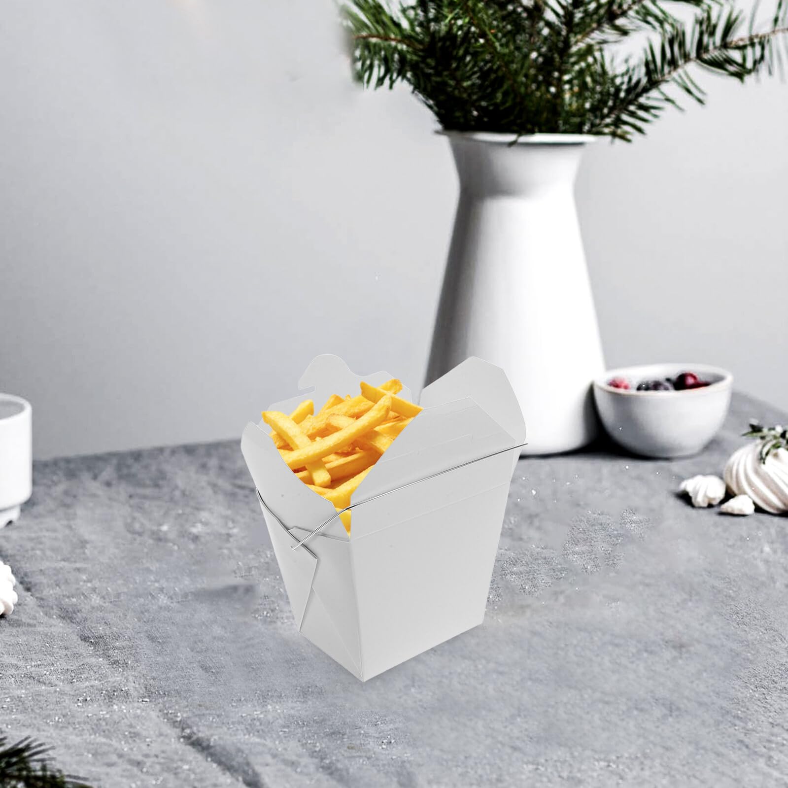 Chinesische Take out Lebensmittelbehälter aus Papier 50 Stück mit Drahtgriff Kompakt und Vielseitig für Verschiedene Essensanlässe und Familienfeiern