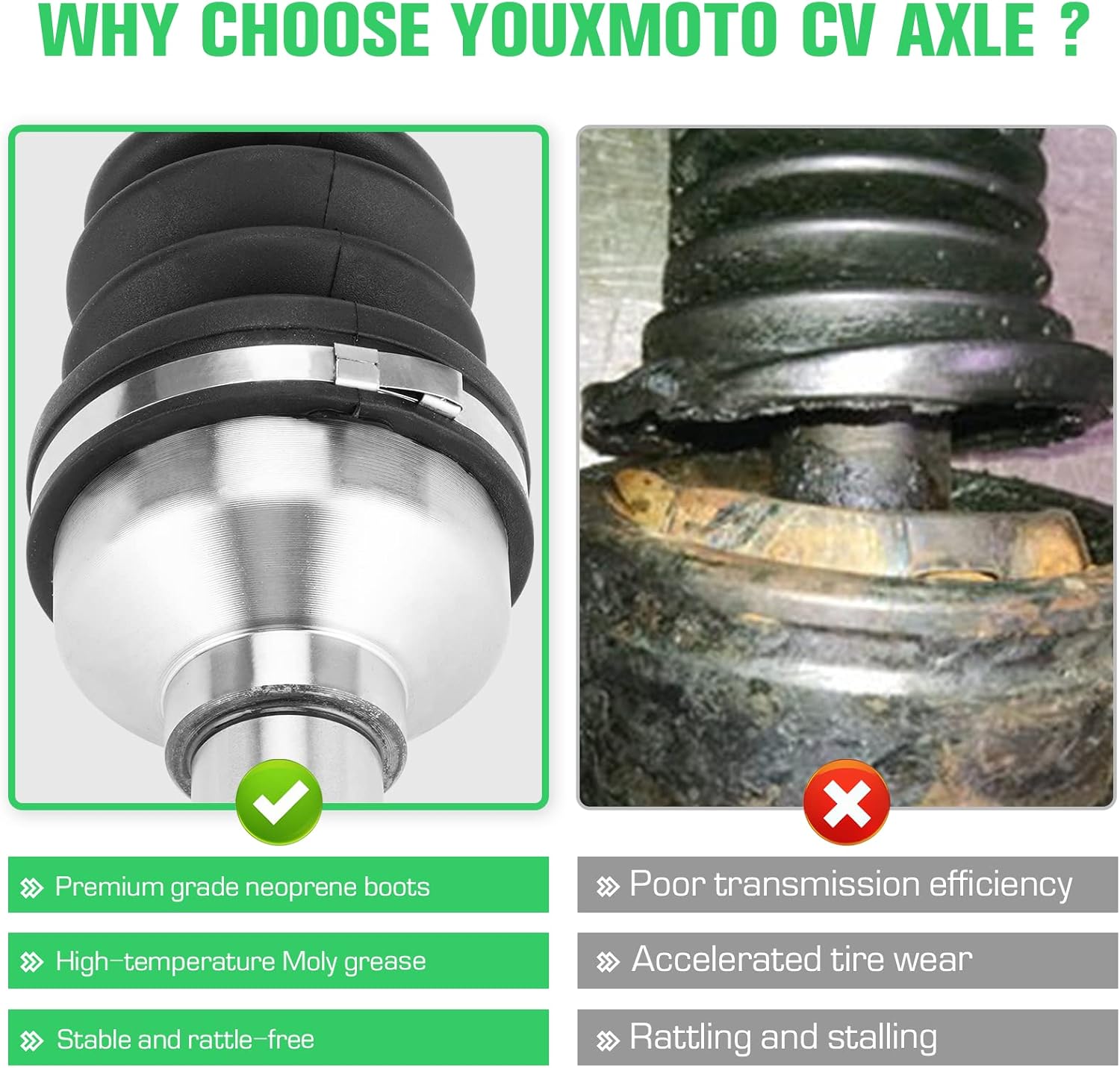Youxmoto Front CV Axle for Yamaha YXZ 1000R (EPS SE SS) 2016 2017 2018 2019 2020 2021 2022, 4340 Chromoly Steel Front Left/Right CV Axles,For 2HC-2510F-00-00, 2HC-2510J-00-00