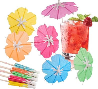 Drink Umbrellas - 100 Count Mini Paper Umbrellas for Cocktail, Floral Umbrella Toothpicks, Decorative Fancy Cocktail Picks, Luau Party Decorations, Hawaiian Drink Garnish, Tropical Tiki Decor