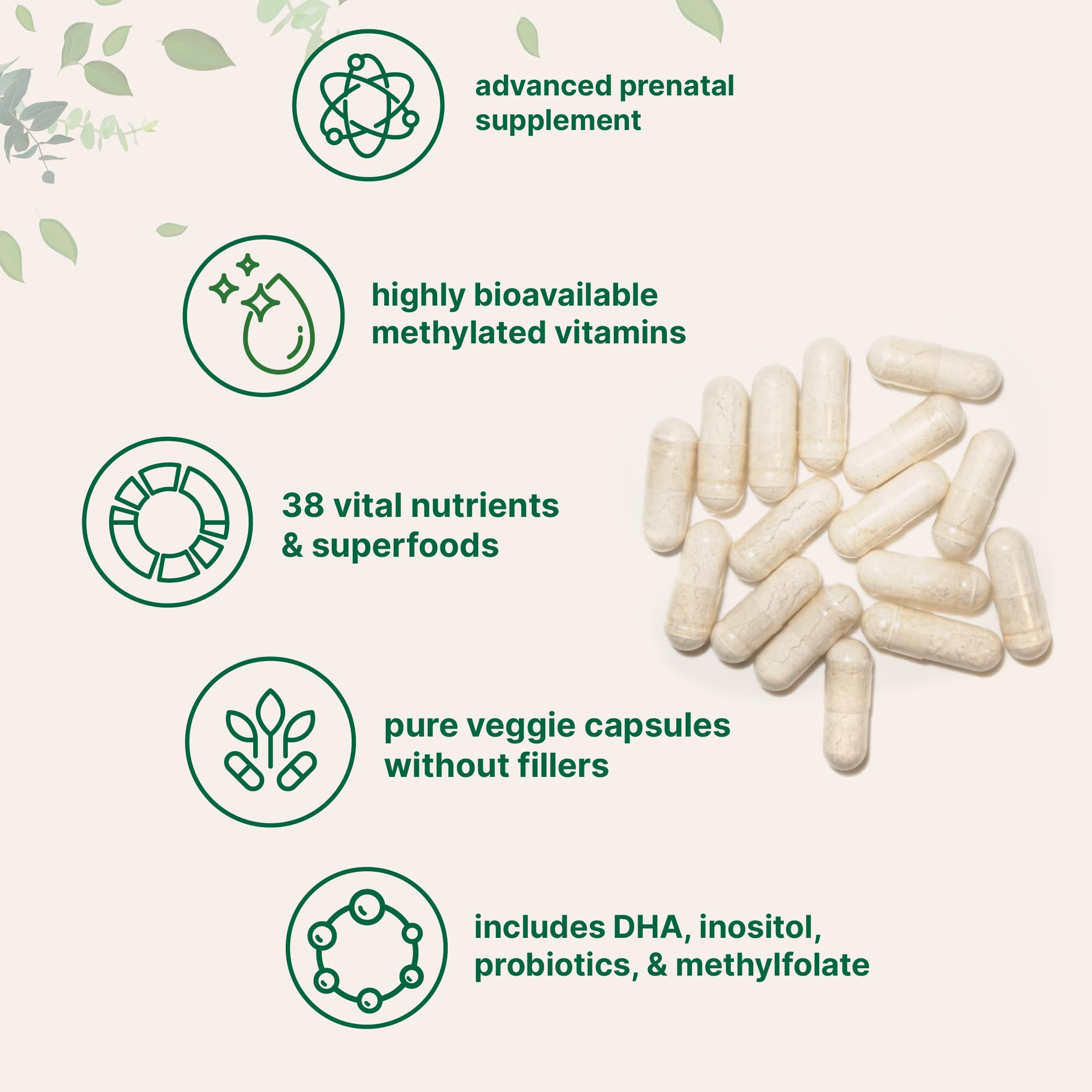 Micro Ingredients Prenatal Vitamins for Women | 38-in-1 with Folate, DHA, Choline, Iron, Probiotics, Inositol, & Vitamin C, D, B Complex | No Fillers | 240 Veggie Capsules