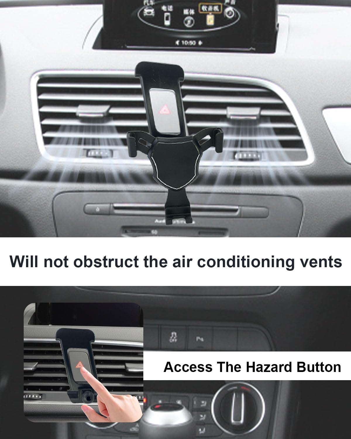 Supporto per telefono compatibile con Audi Q3 2013-2018, gravity blocco stabile a mani libere porta telefono 360 gradi per iPhone 17/16/15/14 per Galaxy S25 S24