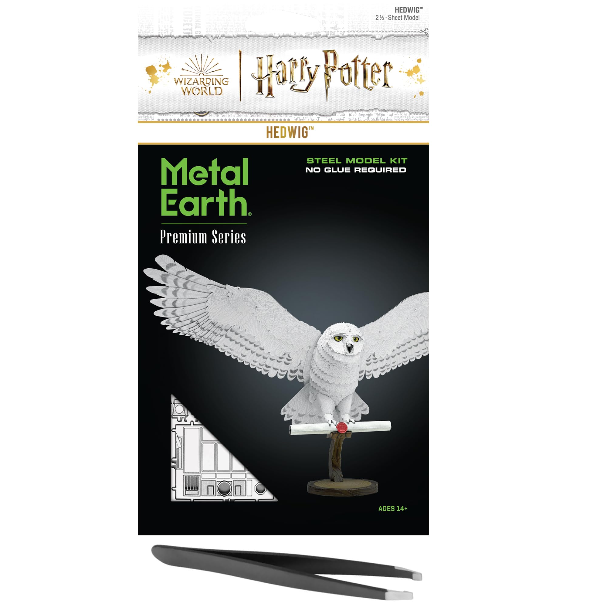 Fascinations Metal Earth Premium Series Harry Potter Hedwige 3D Metal Model Kit Bundle avec pince à épiler