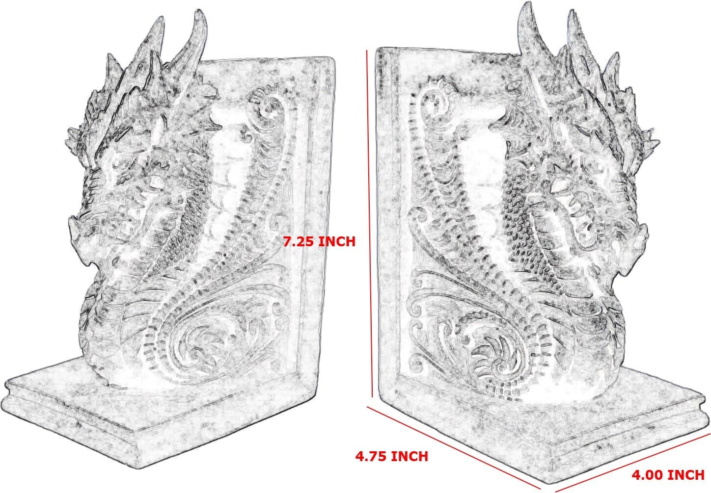 Bellaa 25617 Dragon Bookends Gothic Midieval Castle Mystic Decorative Retro Vintage Book Ends Holder Heavy Stoppers Bookshelf Books Shelves Library Shelf Dividers
