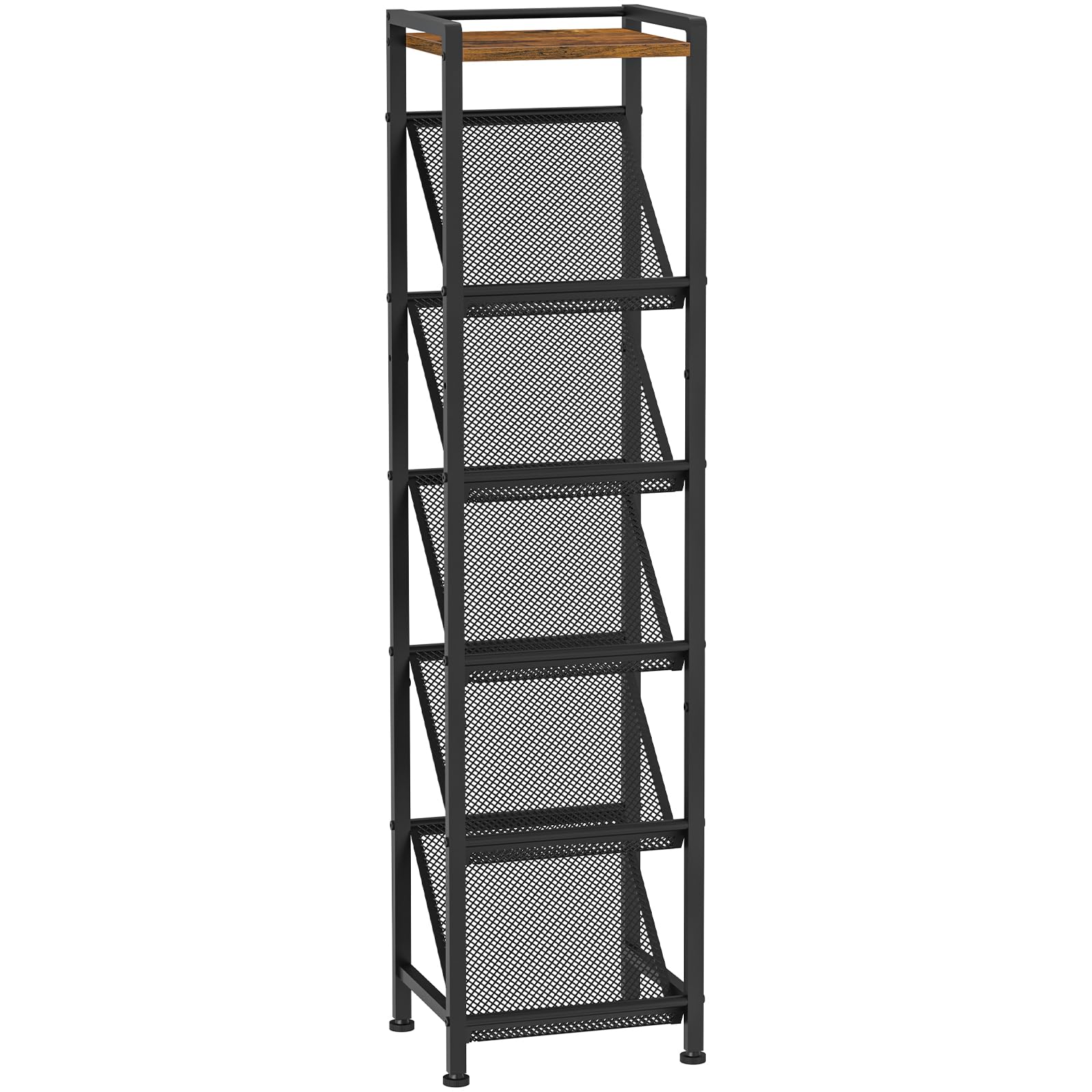 HOOBRO Zapatero, Estante Zapatero Estrecho, Estantería para Zapatos de Diseño Alto con Rejillas Inclinadas y Tupidas, Ahorro de Espacio, para Pasillo, Dormitorio, Marrón Vintage y Negro EBF97XJ01
