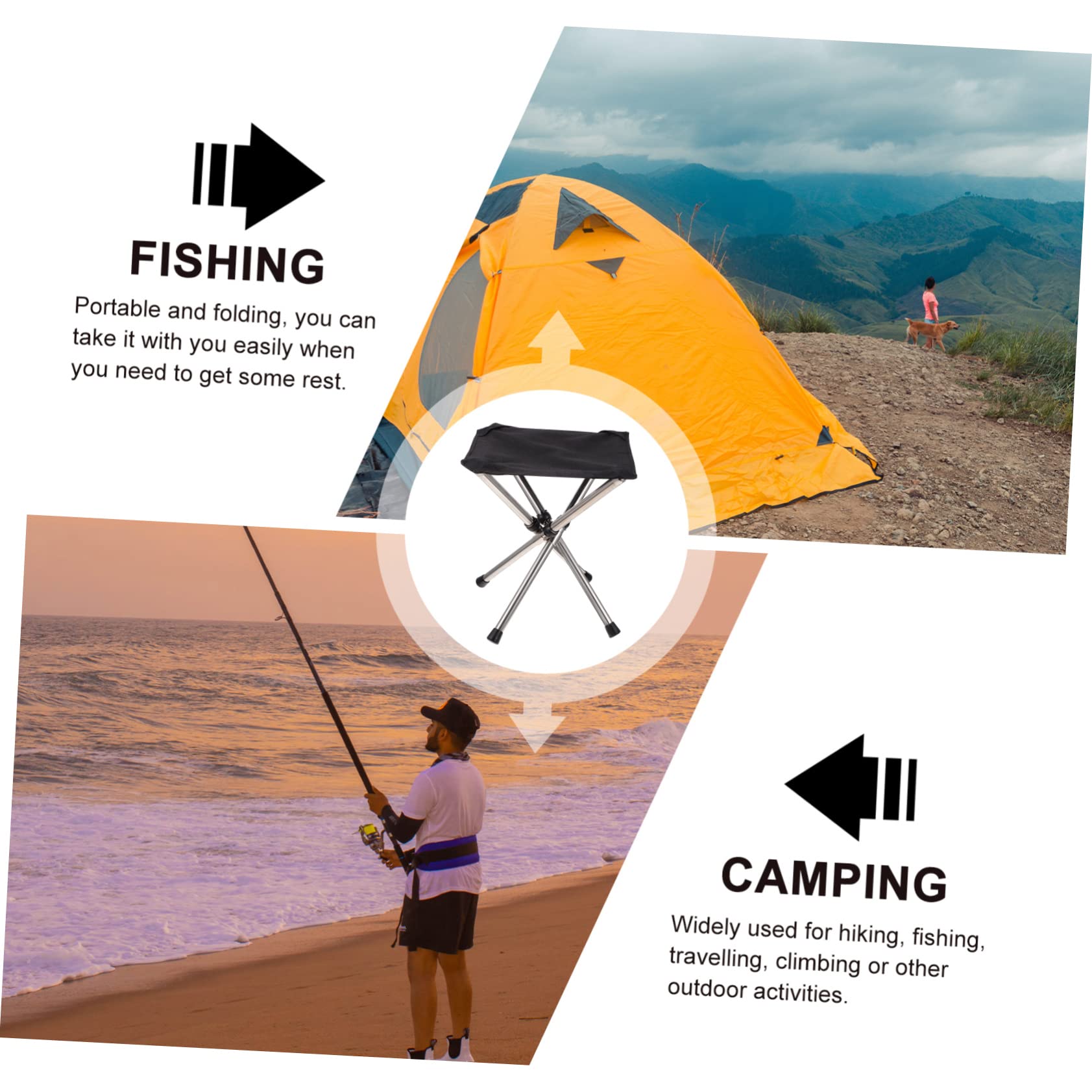 Mikikit Sgabello Pieghevole Telescopico Portatile da Campeggio Nero | Acciaio Inossidabile, Viaggio e Spiaggia, 1 Pezzo, Sedia da Esterno Pratica e Compatta