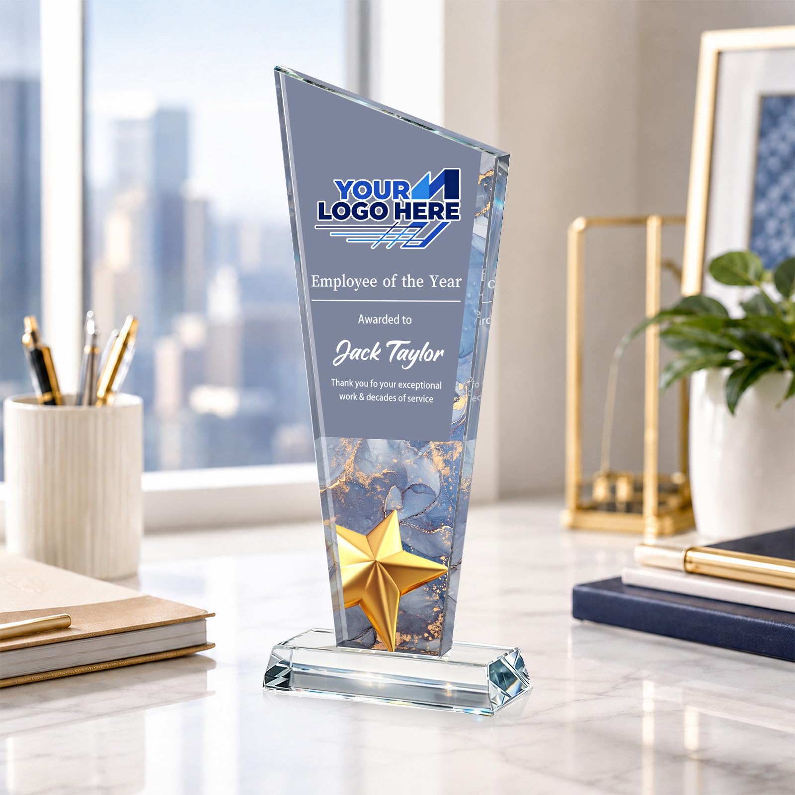 Custom Crystal Trophy Award Personalized Plaque Award with Text Logo Photo Awards Trophies for Employee Recognition Team Graduation Personalized Office Gifts for Boss Coworker Teacher