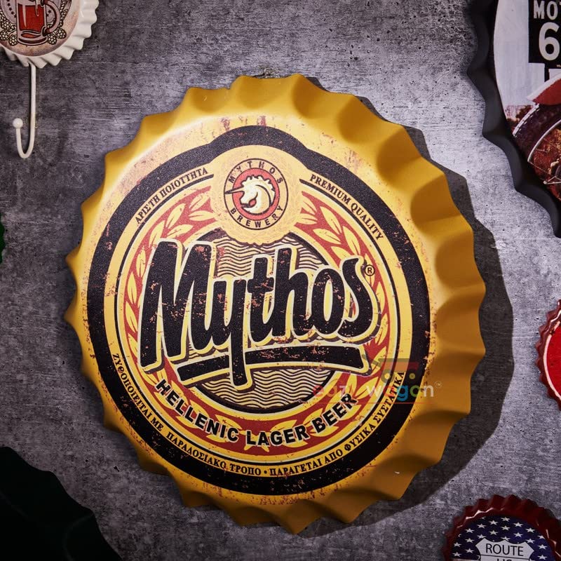 Image of EAZYWAGON Decorative Metal Bottle Caps Wall Sign Plates - 14X14 Inches - Beer Brand Sign M | Metal Wall Hanging Bottle Cap for Home, Farmhouse, Bar & Cafe Decoration | Vintage & Retro Look Plaques
