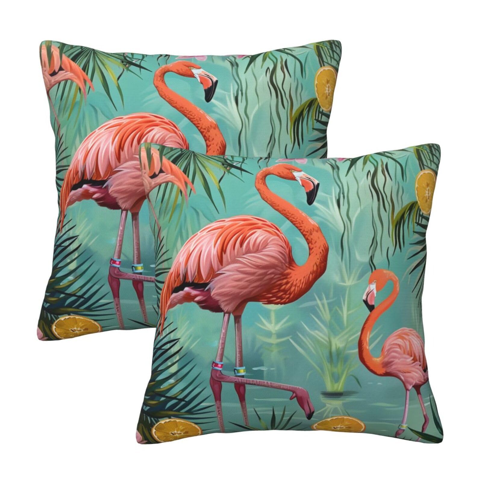 kkvhhyuo Flamingo Print Pillow Covers Set of 2, Square Decorative Cushion Covers with Hidden Zipper, Throw Pillow Cases for Living Room Sofa Bed Chair, 50x50 cm