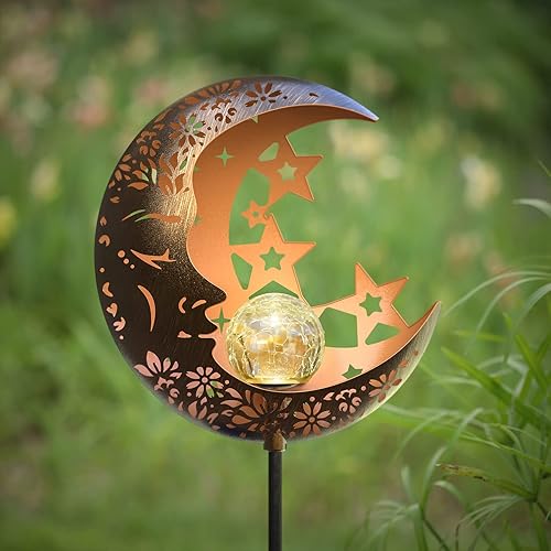 Miniatura 7 de Luces solares de luna para jardín al aire libre, farol solar decorativo con luz cálida, impermeable, decoración de exteriores de metal para patio,