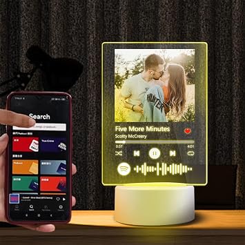 Personalized Spotify Plaque Glass Art Night Light - Custom Acrylic Song Album Cover Music Picture Gifts for Boyfriend Girlfriend Lover White