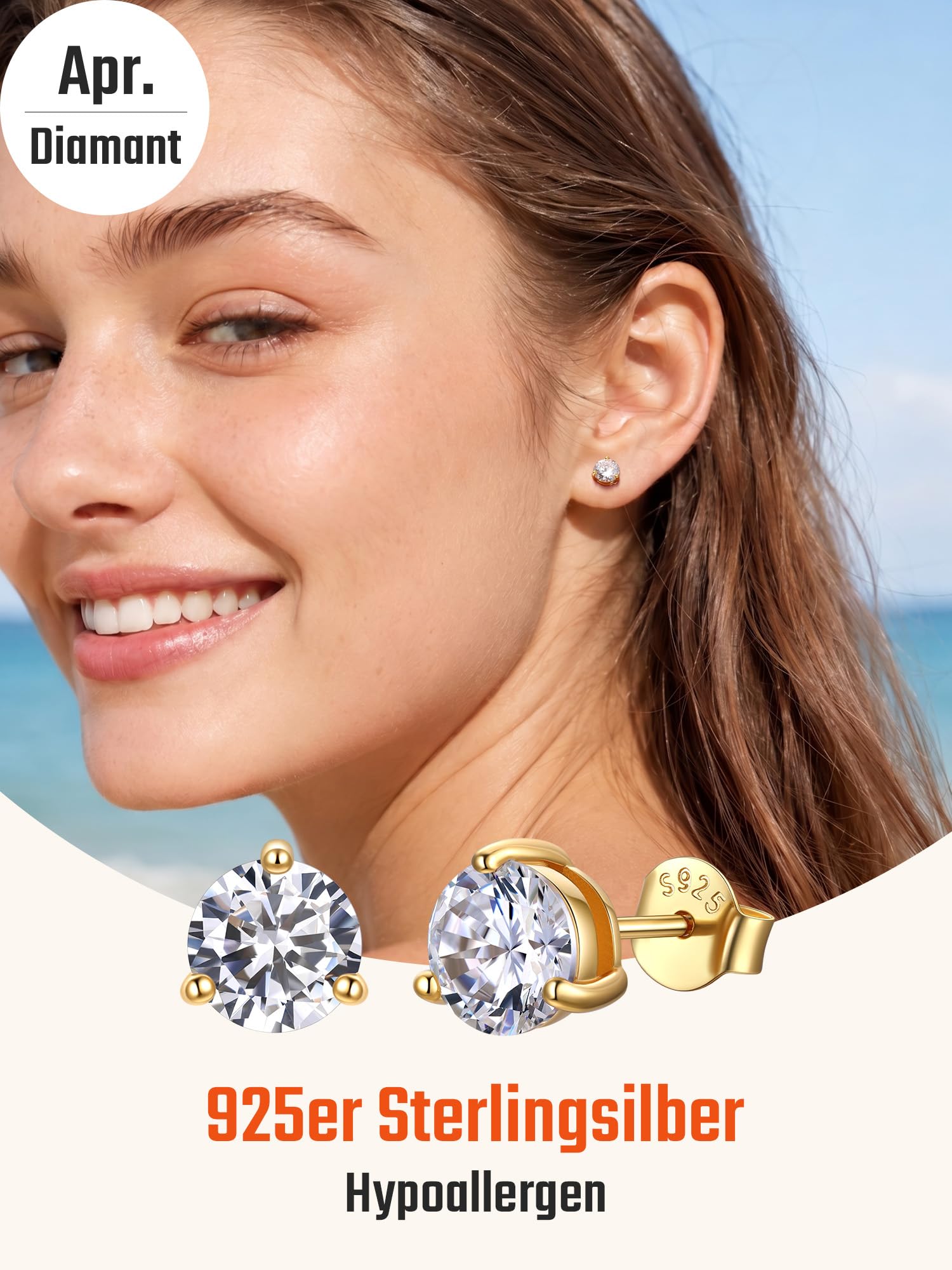 JustBeingCute Ohrringe Gold 585 Vergoldet Ohrstecker Silber 925 Zirkonia | Ohrstecker Gold mit Stein Geburtsstein Rot Grün Hypoallergen Stecker Schmuck Damen Geschenk für Frauen 4/5/6/6.5/7.5/8 mm