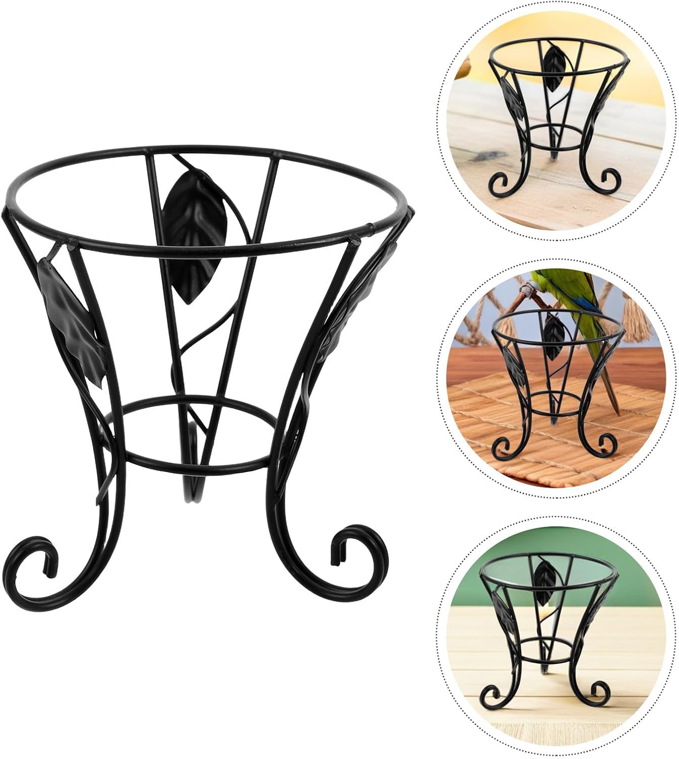 Metal Bird Bath Stand Outdoor Tripod Holder with Leaf Decor
