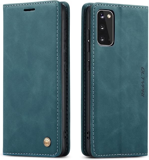 QLTYPRI Case for Samsung Galaxy S20, Vintage PU Leather Wallet Case Card Slot Kickstand Magnetic Closure Shockproof Flip Folio Case Cover for Samsung Galaxy S20 - Dark Green