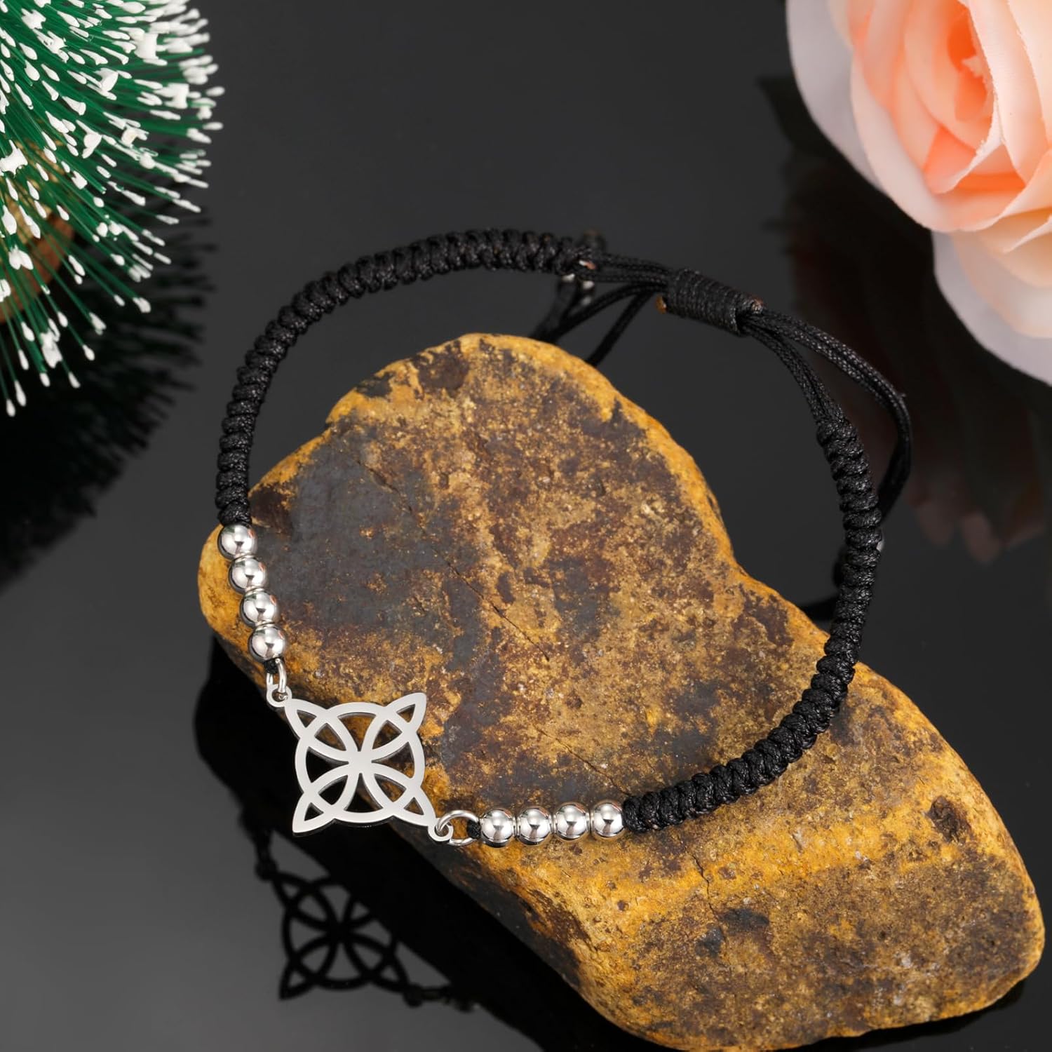 kkjoy Witches Knot Adjustable Braided Rope Bracelet Stainless Steel Celtic Triangle Knot Wiccan Symbol Bracelet Magic Knot Witchcraft Amulet for Women Charming Ladies - Image 5