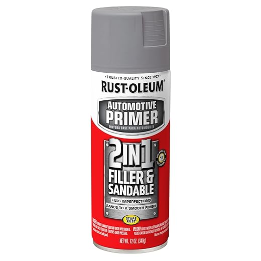 Rust-Oleum 260510 Stops Rust Automotive 2-in-1 Filler & Sandable Primer Spray, 12 oz, Gray