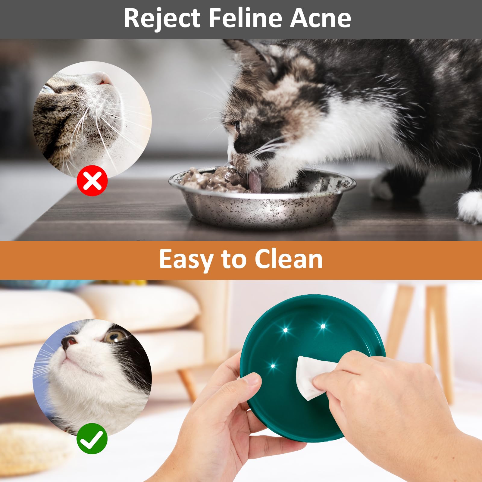 Set 2 Ciotole Ceramica 400ml Per Cani E Gatti - Con Base Bamb&ugrave; E Tappetino Antiscivolo Silicone