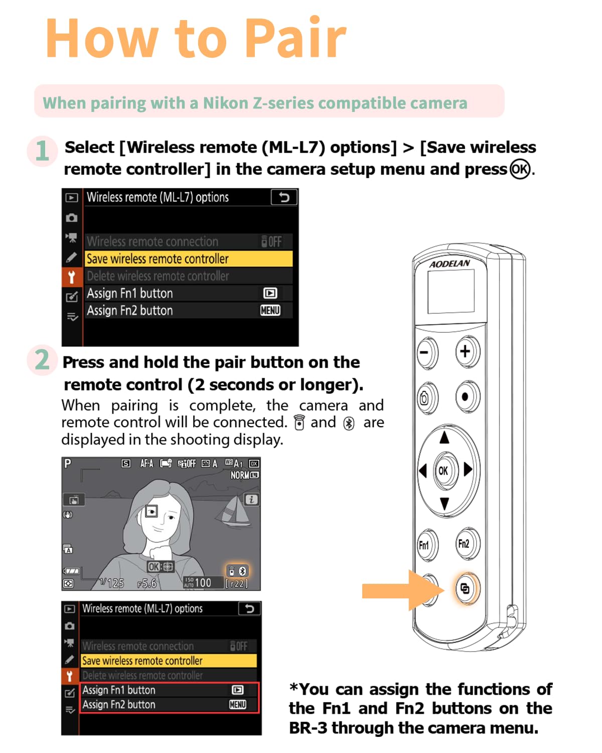 Aodelan - Telecomando per fotocamera senza fili Nikon, con pulsante di scatto ricaricabile con schermo OLED per Zfc, Z50, P1000, A1000, P950, B600; sostituisce Nikon ML-L7 (nero)