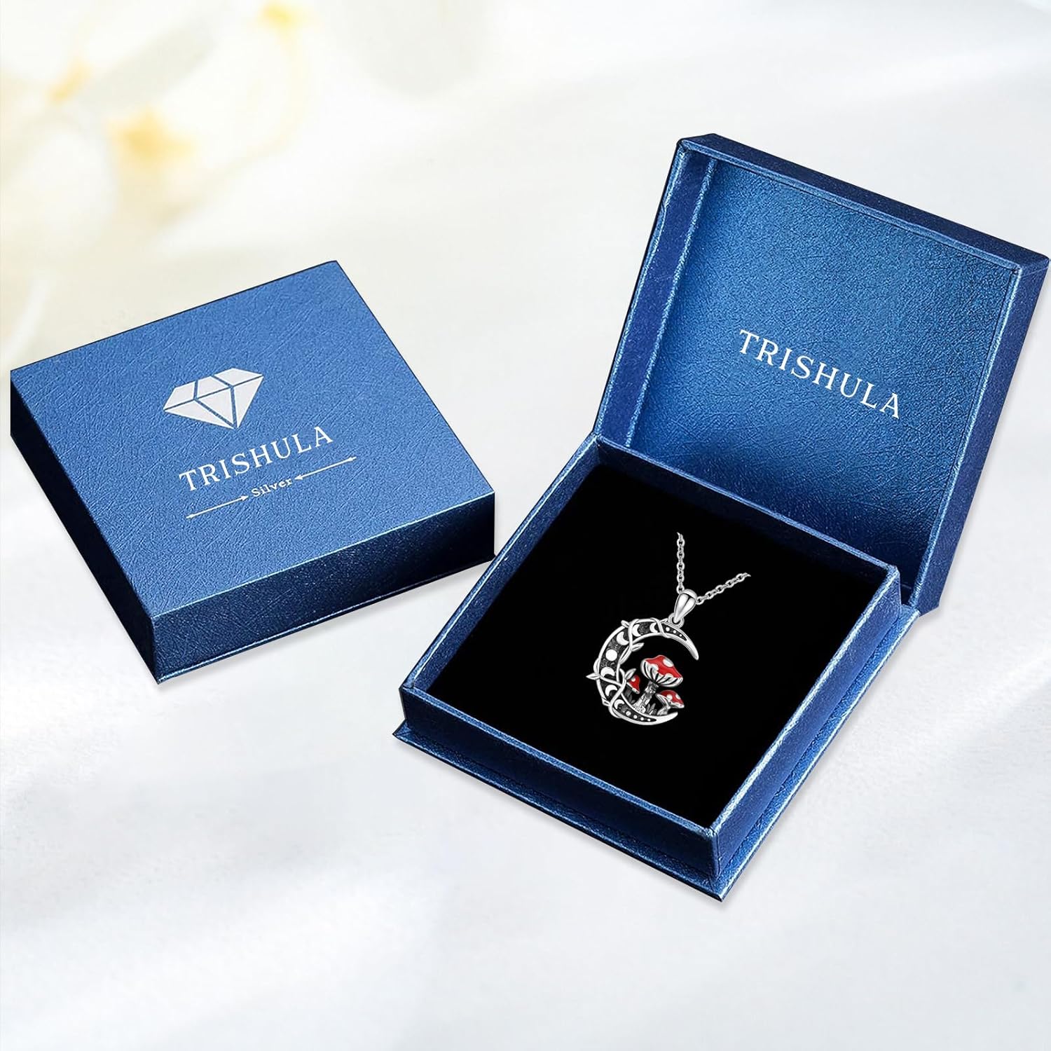 TRISHULA Moon Mushroom Necklace 925 Sterling Silver Mushroom Pendant Moon Phase Necklaces Mushroom Jewelry Gift for Women Mushroom Lover Anniversary Christmas Gift - Image 7
