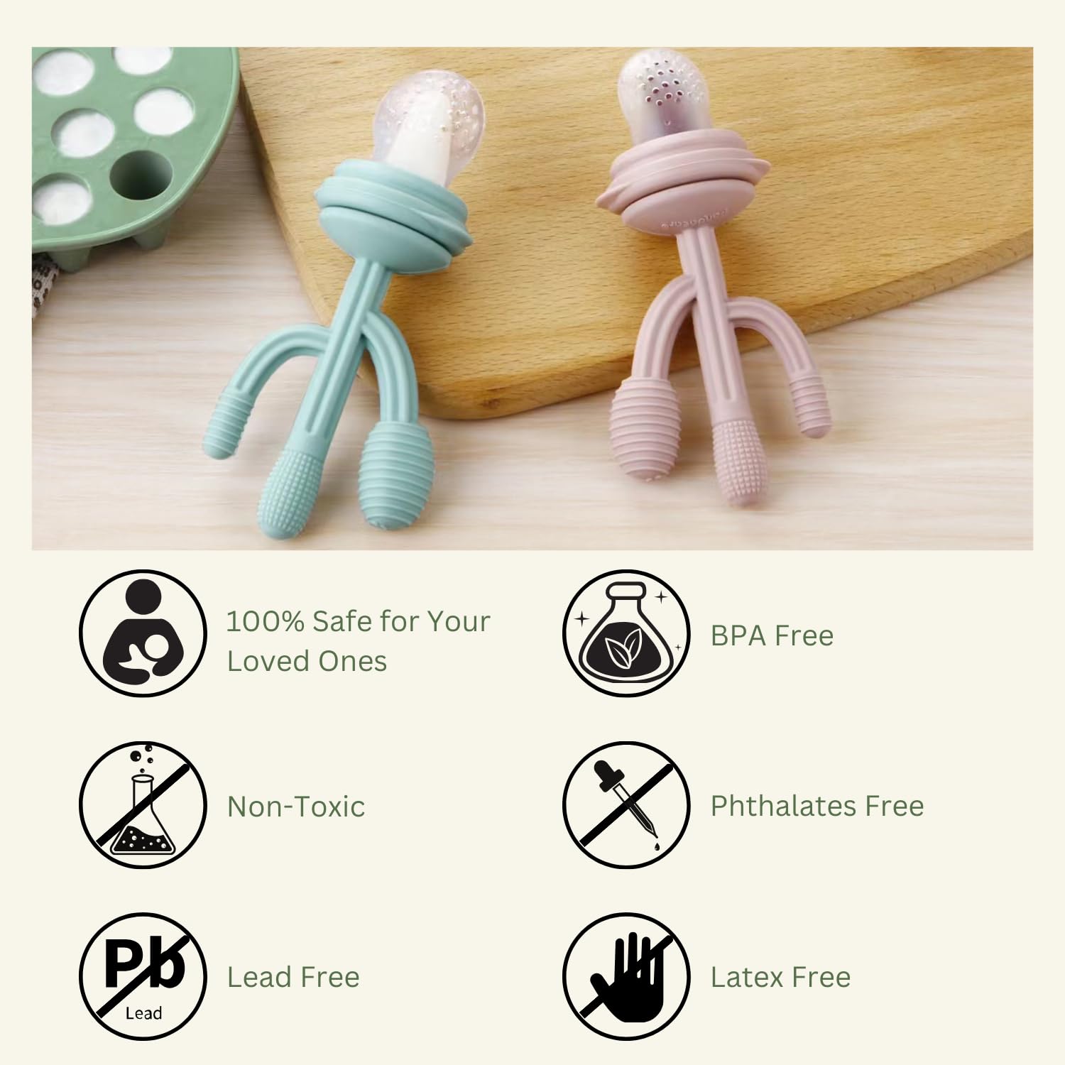 PandaEar 2 Paquets Plateau de Congélation pour Aliments Bébé & 3 Paquets Tétines Alimentaires pour Bébé, Plateau de Congélation pour Aliments Bébé et Fabricant de Glaçons