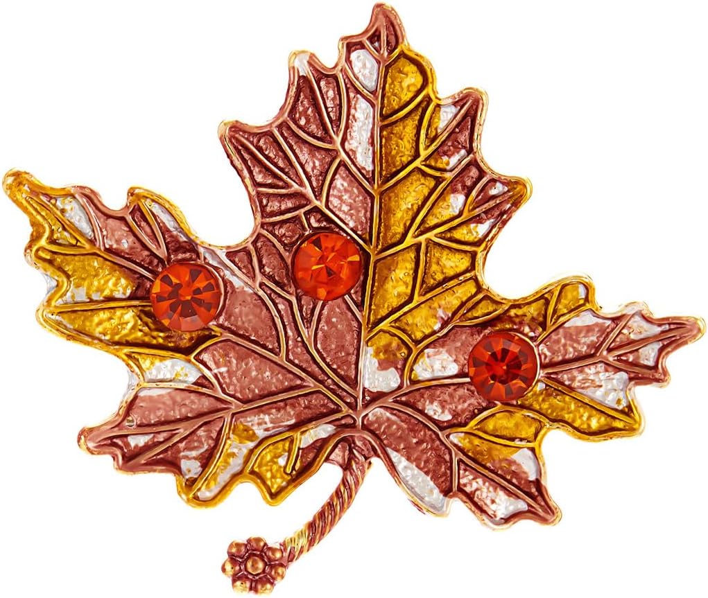 Rhinestone Autumn Fall Leaves Brooch Pin for Women Thanksgiving Brooch Pin Fashion Crystal Brooch Leaf Flower Brooch Colorful Maple Leaf Brooch Fall Pins Thanksgiving Jewelry Accessory