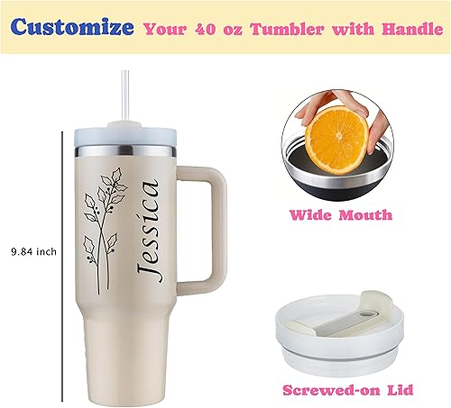 Miniatura 4 de ZOYEPIN Vaso de 40 onzas con asa y tapa con pajilla, vasos aislados de acero inoxidable, taza de café de viaje, taza aislada, mantiene el hielo frío