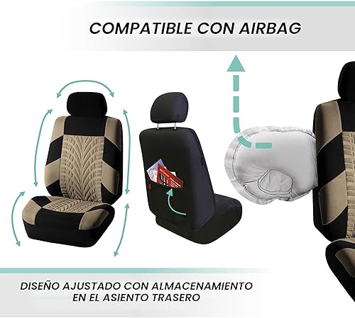 Miniatura 5 de FH Group FB071BEIGE115 Travel Master - Juego de fundas de asiento universales beige para automóviles vehículos todoterreno y camionetas compatible