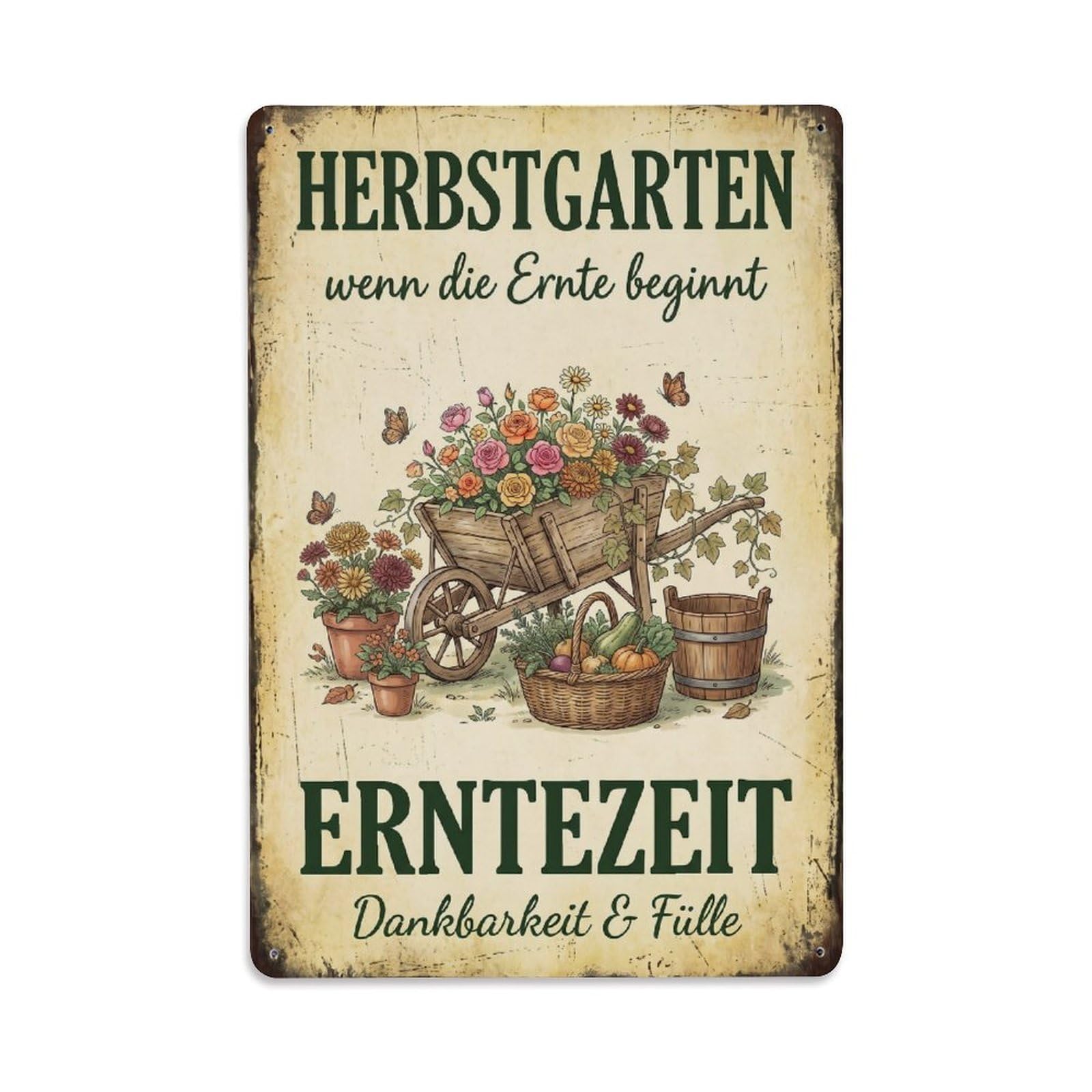 Vintage Funny Garden Autumn Harvest Rustic Gate Peaceful Metal Tin Sign Plaque Wall Decor for Cafe, Club Bar, Office, Garden Metal Poster 8x12Inch