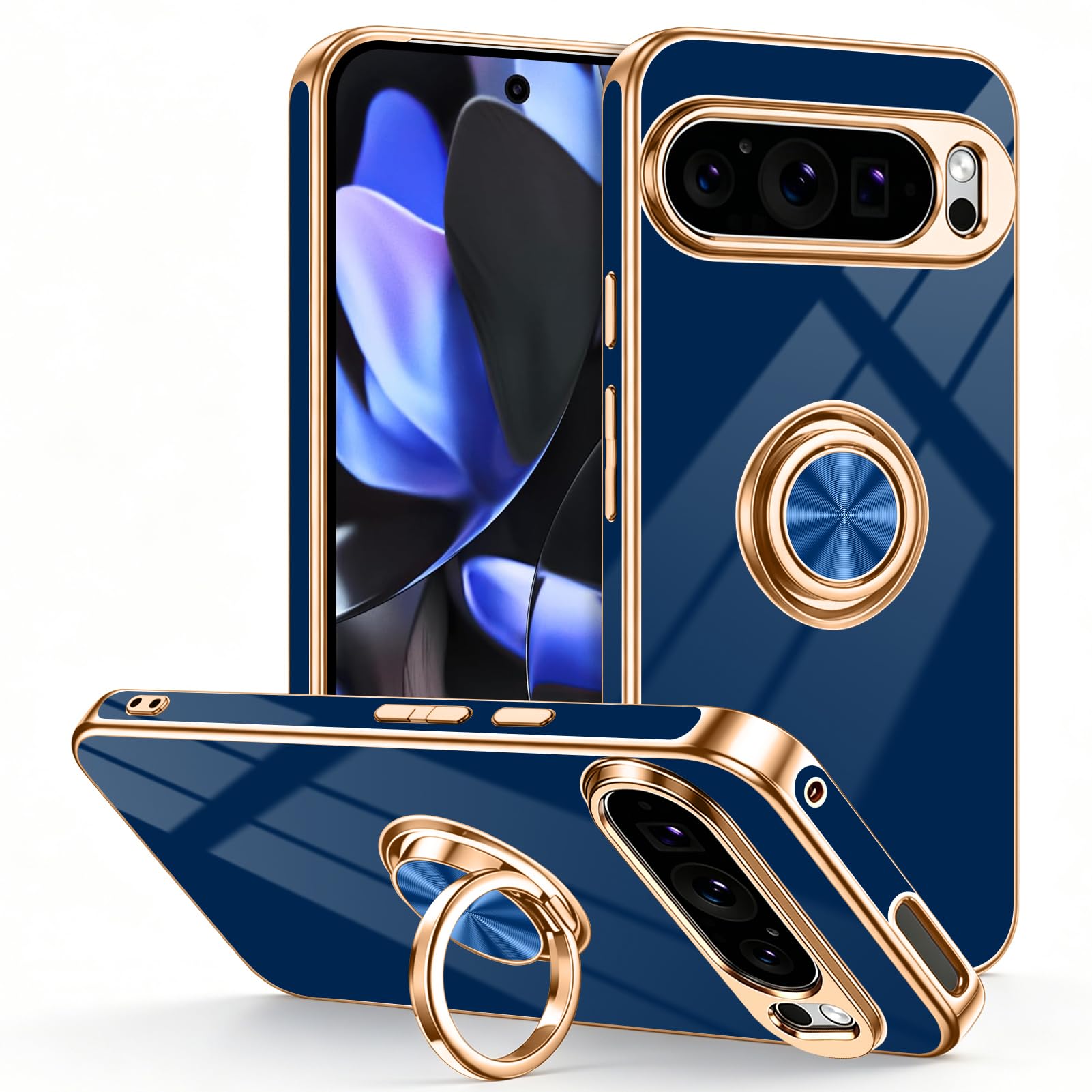 Coque souple Google Pixel 9 Pro XL bleue évitant les rayures avec bague de doigt - 8
