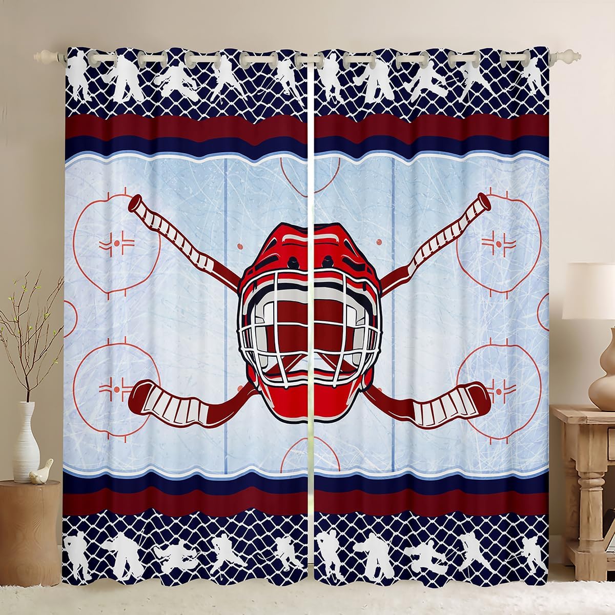 Castle Fairy Ice Hockey Window Curtains Teens Adult Women,Hockey Player Curtains for Bedroom,Sports Game Draperies for Living Room,Skating Rink Window Treatment Curtains Set of 2 Panels,42Wx84L