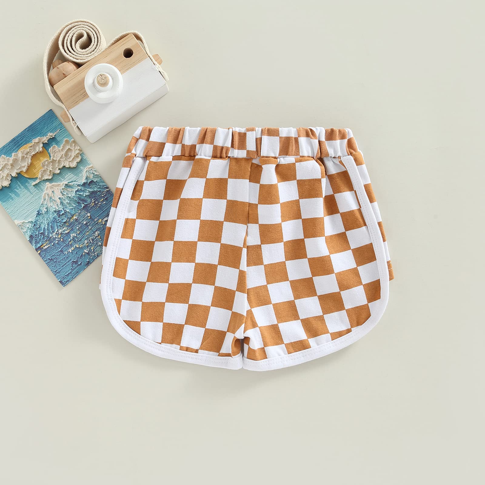 Todler Baby Boy Girl Summer Shorts Checkerboard Shorts Drawstring Elastic Waist Plaid Print Casual Short Bottoms (A-Brown, 2-3 Years)