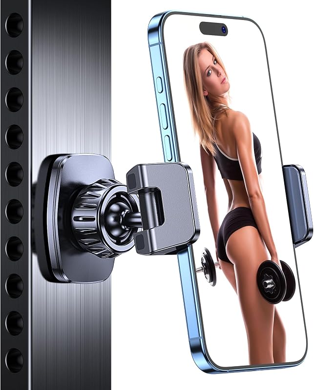 Magnetic Phone Holder for Gym【Strong Magnets】 Tripod Mount Ring Gym Magnetic Phone Holder Attach to Metal Surface, Gym Accessories for Mothers Gift Essentials for All Smartphones 4.7-7"