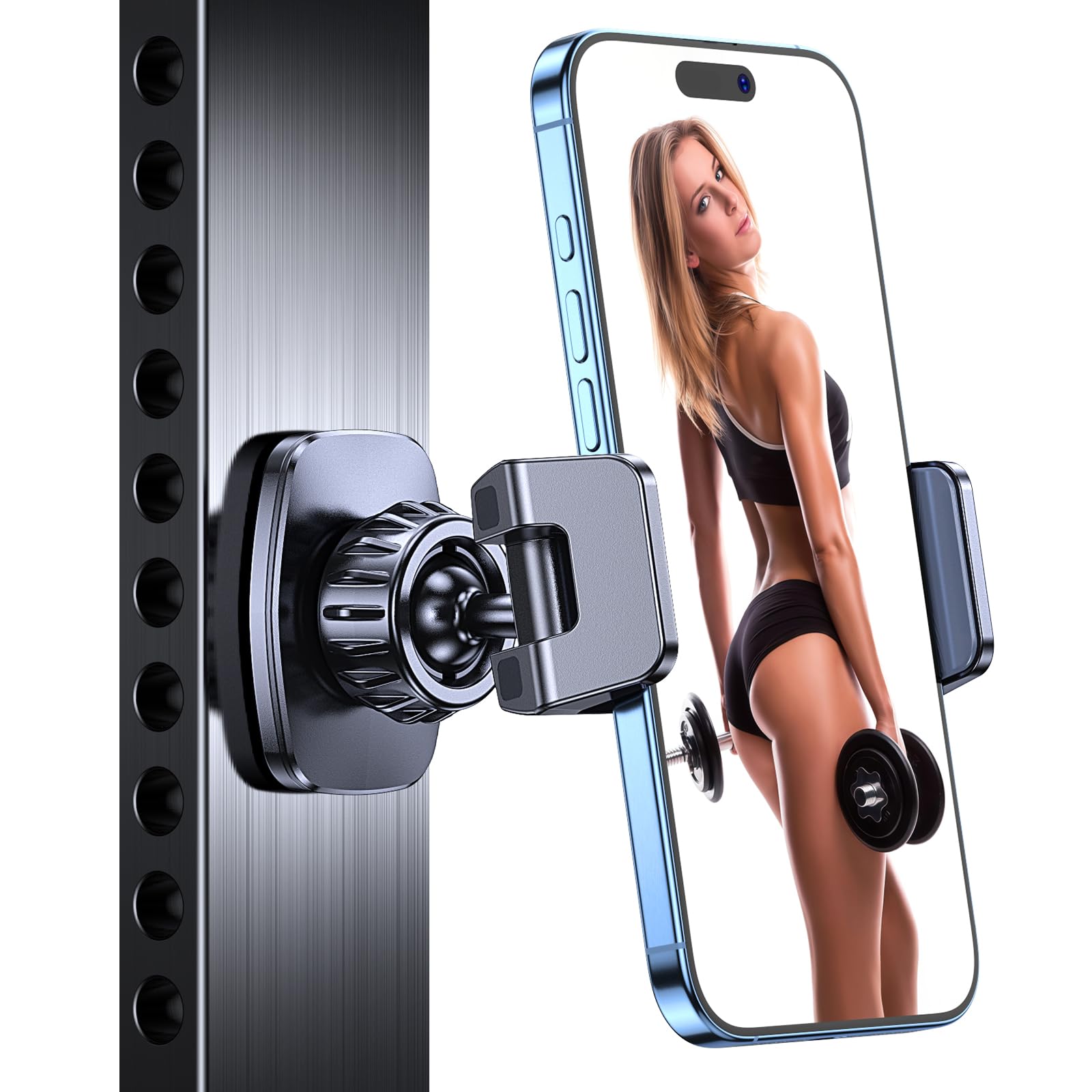 Magnetic Phone Holder for Gym【Strong Magnets】 Gym Magnetic Phone Holder Attach to Metal Surface, Cell Phone Automobile Cradles Gym Accessories for Men Women Essentials for All Smartphones 4.7-7"