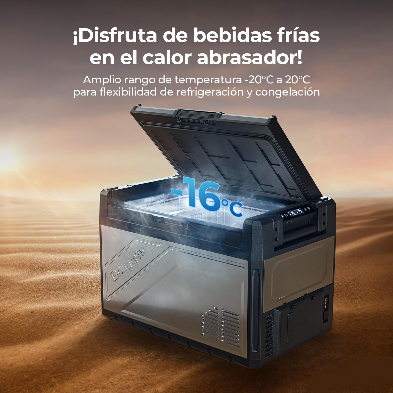 BougeRV Rocky V3.0 Doble Zona Nevera Coche 52L con Batería 240Wh, -20℃~20℃ | Compresor Portátil 12V 24V 230V Freezer App Metal IPX4 Frigorífico Coche Camping Viajes Barco Pesca