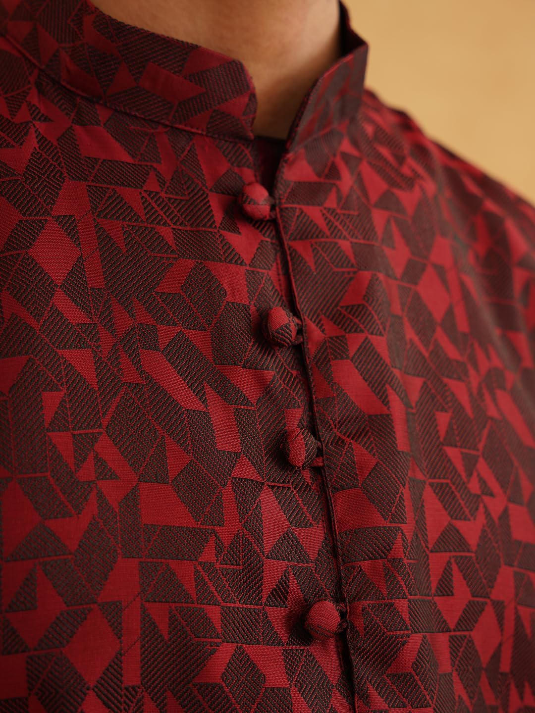 Size large 44 Color red Sojanya (Since 1958 Men'S Jackquard Silk Only Long Kurta