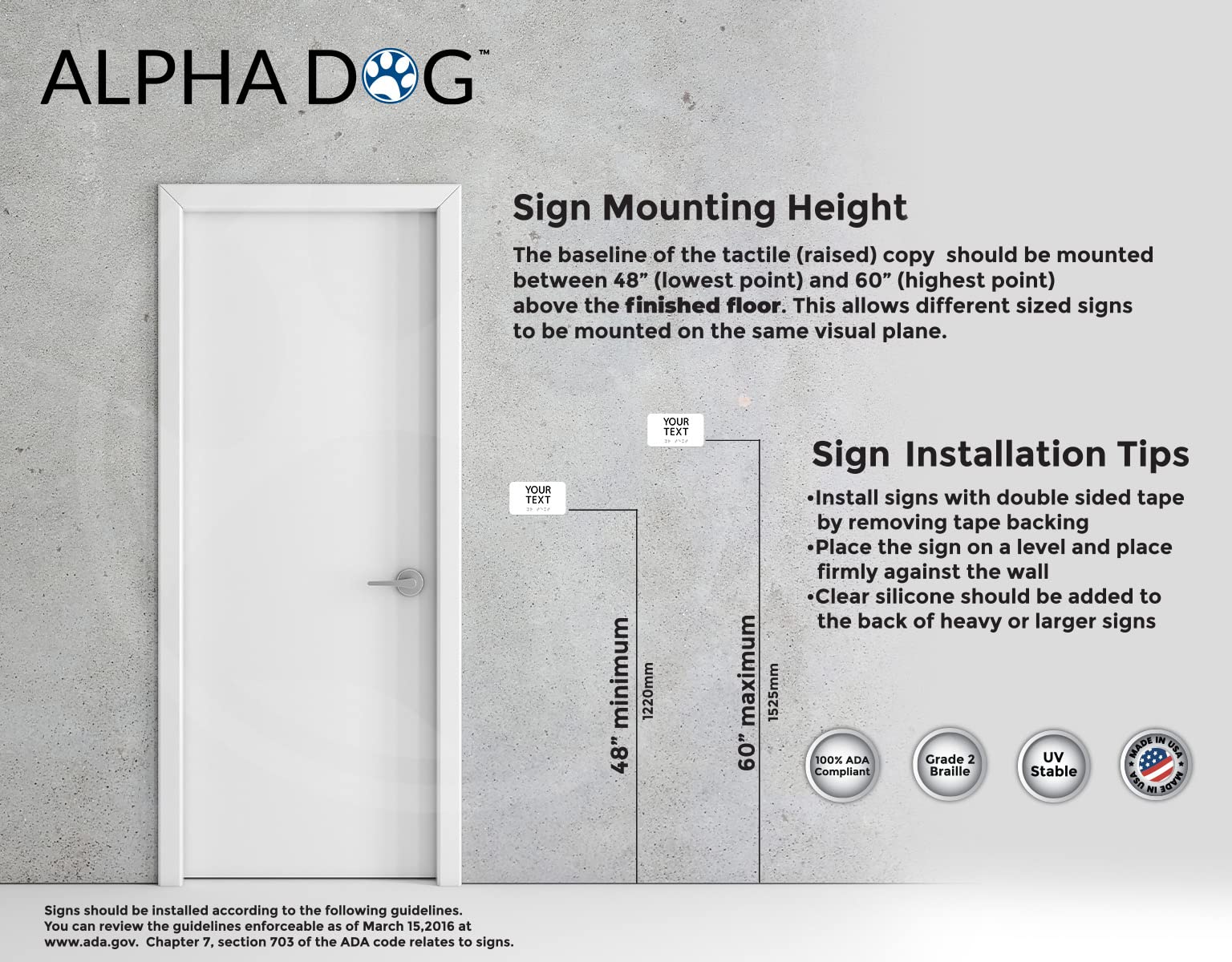 Room Identification Signs Alpha Dog ADA Braille Sign - Custom 8x8 ...