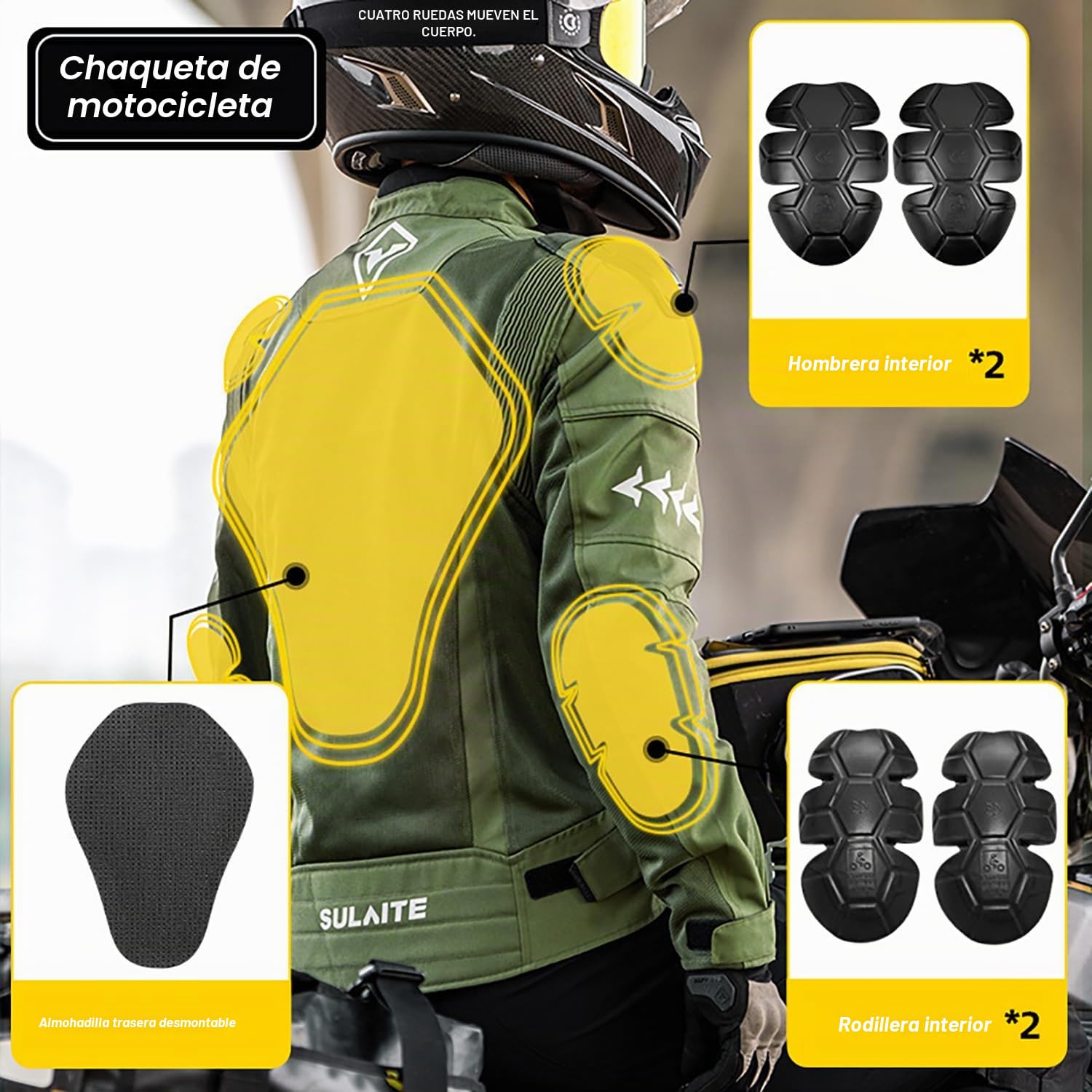 M&Catree Chaqueta de Motocicleta de Moto para Verano para Hombre Respirable Armadura Protección Tira Reflexión