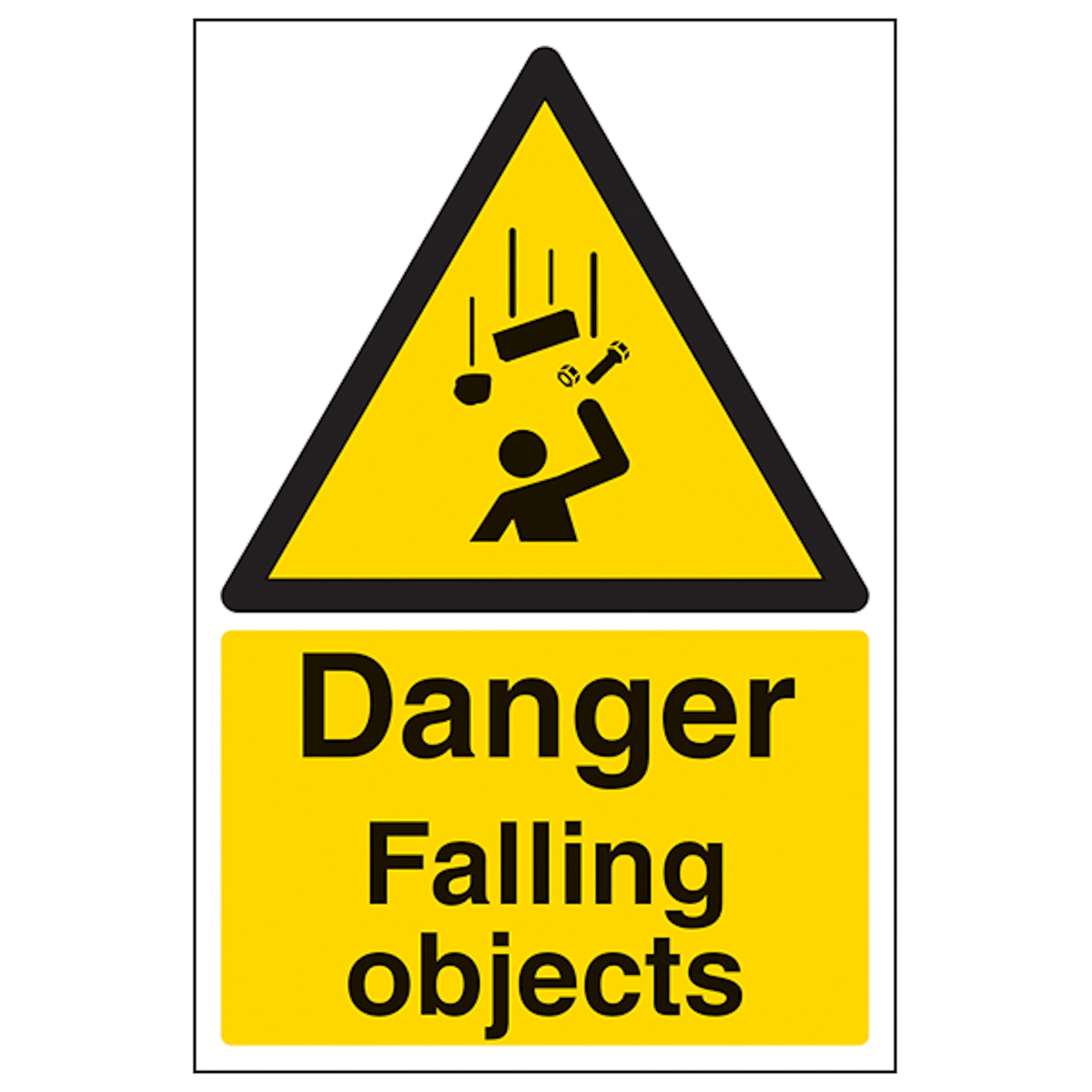 V Safety Danger Falling Objects - Portrait 300 x 400 mm - Glow In The Dark 1mm Rigid Plastic Safety Sign