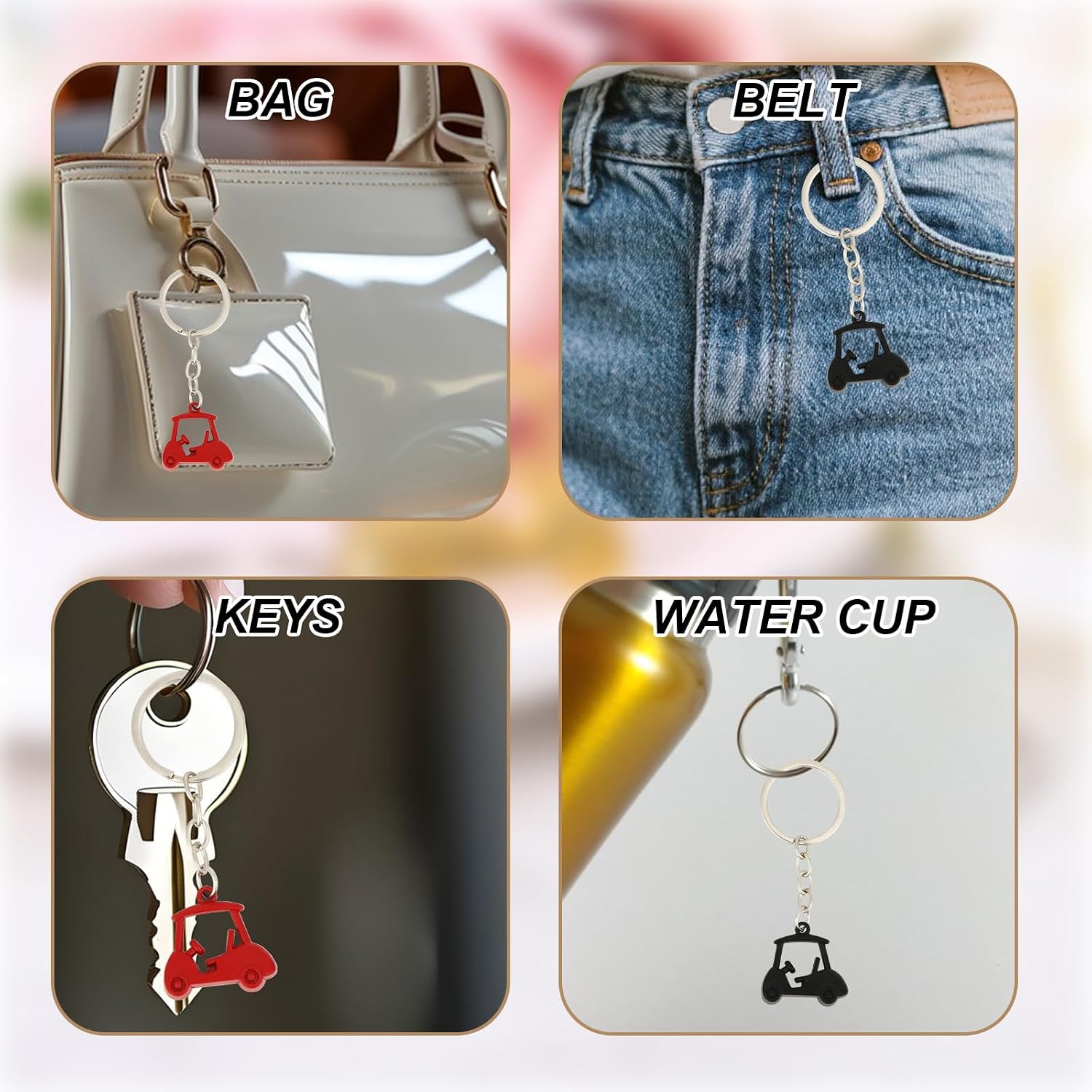 Mikovivi 2pcs Golf Cart Keychains, Stylish Zinc Alloy Key Ring Golf Themed Key Holder Perfect Souvenir for Players and Fans