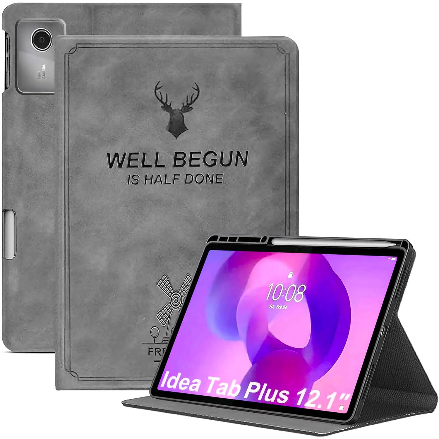 ProElite Cover for Lenovo Idea Tab Plus 12.1 inch 2025 Case Cover, Deer Smart Flip Case Cover for Lenovo Idea Tab Plus 12.1 inch 2025 Tablet with Pen Holder, Grey-image-27