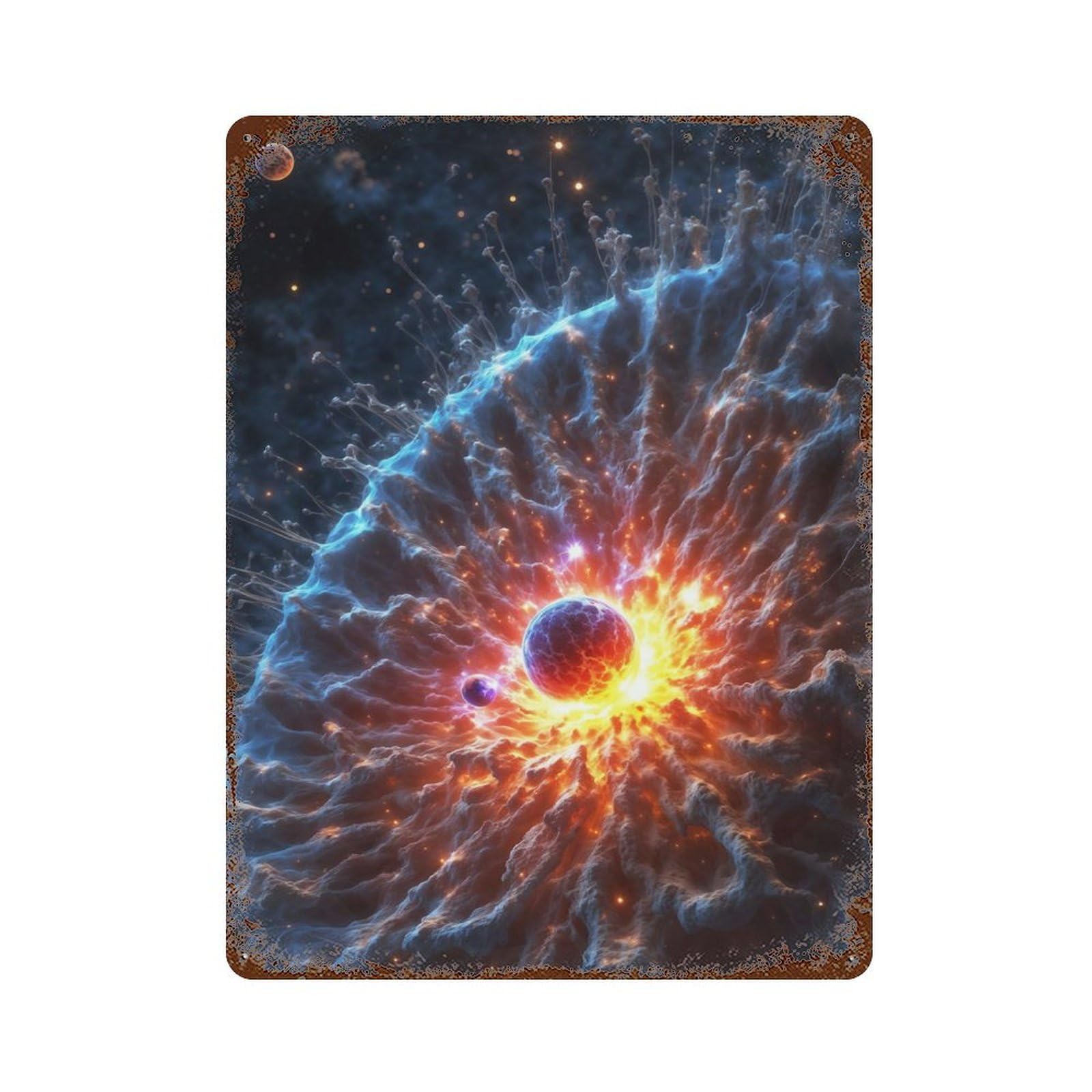 Rust Effect Tin Sign Cosmic Explosion 15.7"x11.8", Vintage Wall Decor for Basement, Hobby Room And Garage Decor