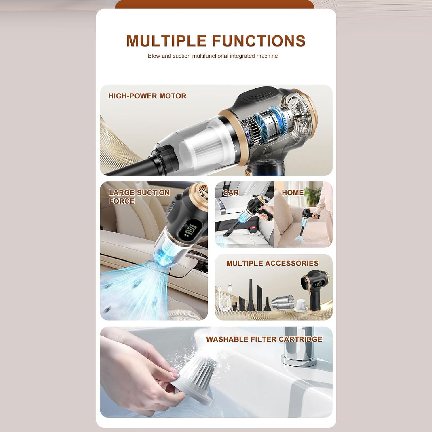 Pssopp Portable Car Vacuum Cleaner, Vacuums Cordless Rechargeable Vacuum for Home Car Portable Cleaner, Mini Handheld Handheld Cordless Nan