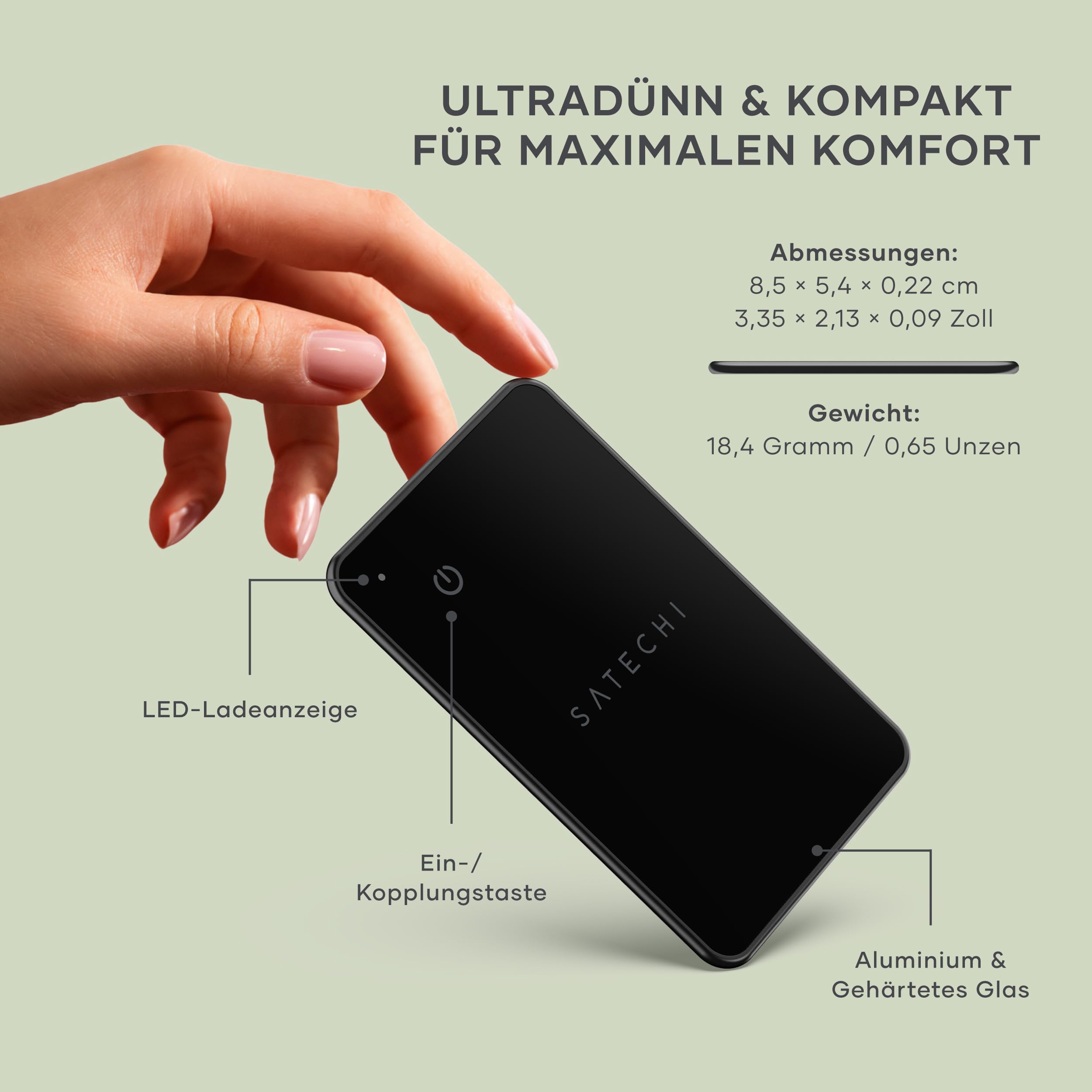SATECHI FindAll Wallet-Kartenetui mit Find My, Tracker, Ortung, Standortverfolgung – für Geldbörsen mit Trennungsalarm, Tonsignal und kabelloser Aufladung, komp. mit iPhone, iPad & Mac – Schwarz