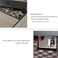 Vista 8 de Grand patio - Mesas de patio para fogata de gas propano al aire libre de 43 pulgadas, con base de mimbre de resina/rectangular