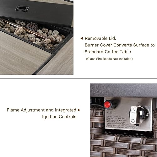 Miniatura 8 de Grand patio - Mesas de patio para fogata de gas propano al aire libre de 43 pulgadas, con base de mimbre de resina/rectangular