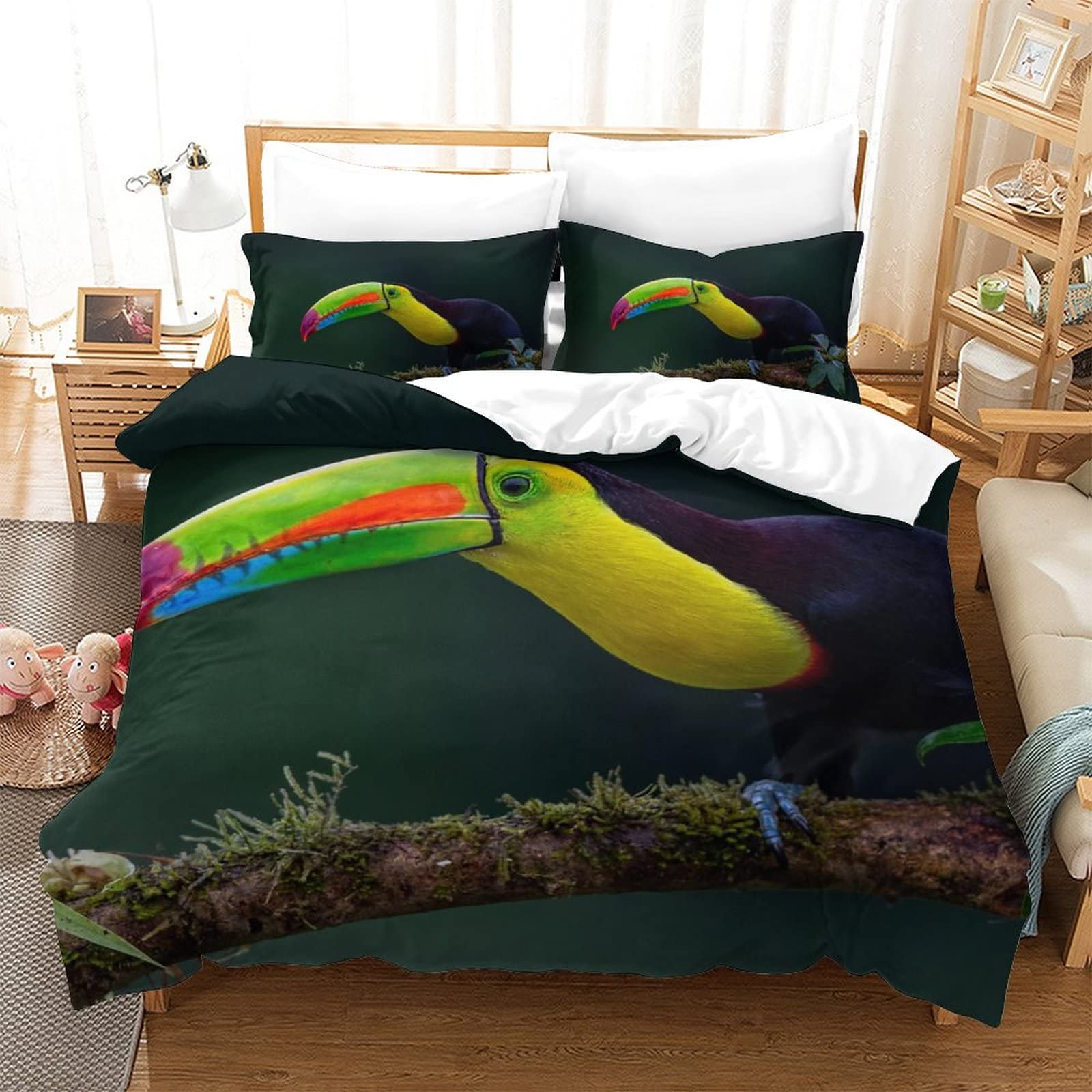 Housse de couette toucan anti-plis en microfibre douce pour lit double