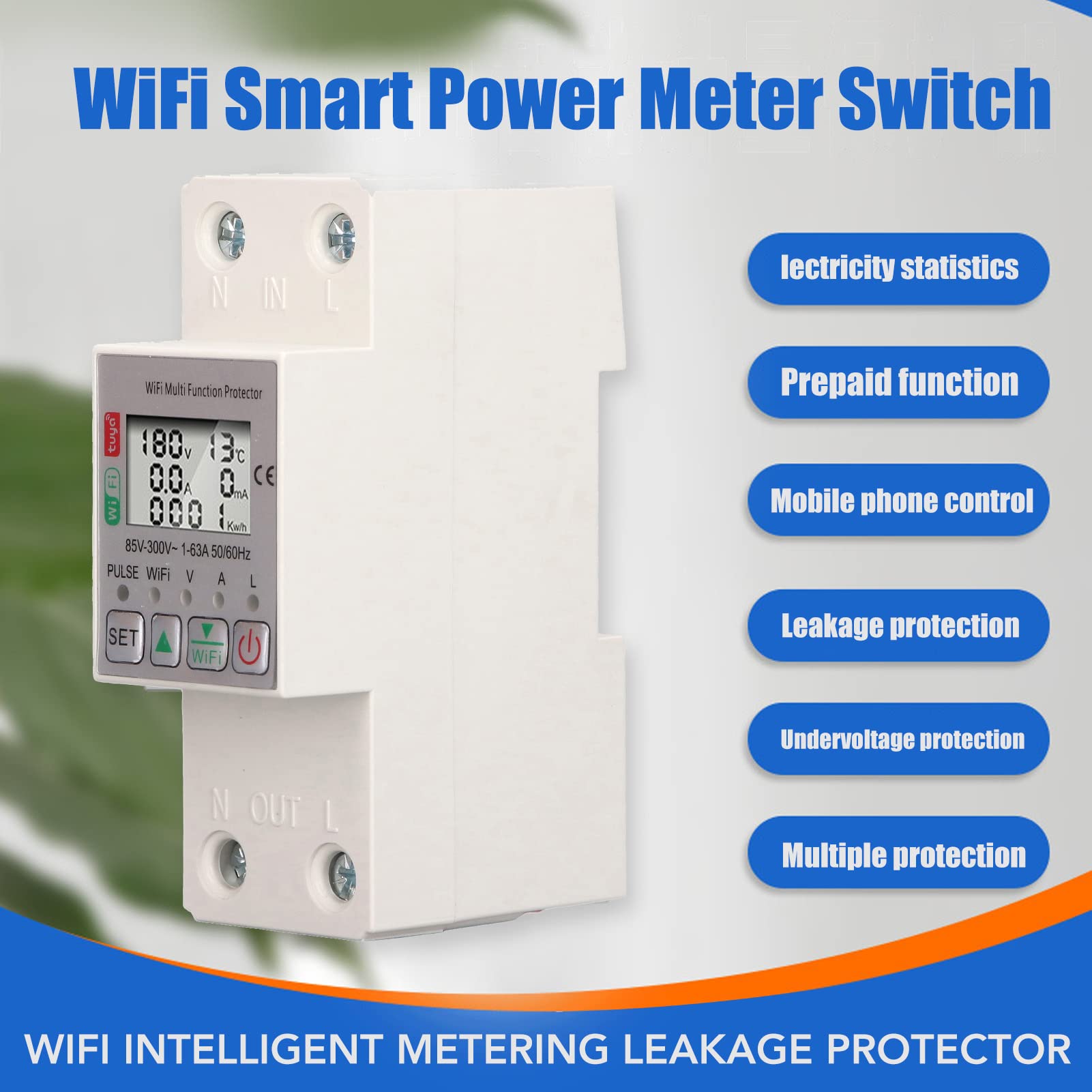 Wifi Circuit Breaker Smart Power Meter Switch - 63A Energy Monitor With ...