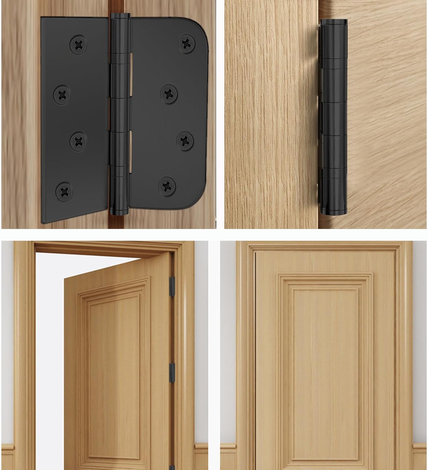 Door Hinge, 3-Pack Matte Black Door Hinges 4-inch Stainless Steel Hinges Ball Bearing Silent Hinge Interior Door Hinges with Square Rounded 5/8-inch Radius Corner Heavy Duty Hinges