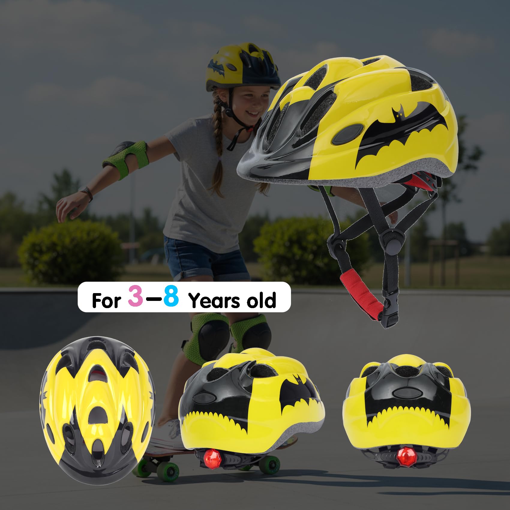 Atphfety Kids Helmet Set, Toddler Helmet for Boys Girls with Knee Elbow Pads Wrist Guards for Bike Skating Skateboard Cycling Scooter Rollerblading (S:50 cm
