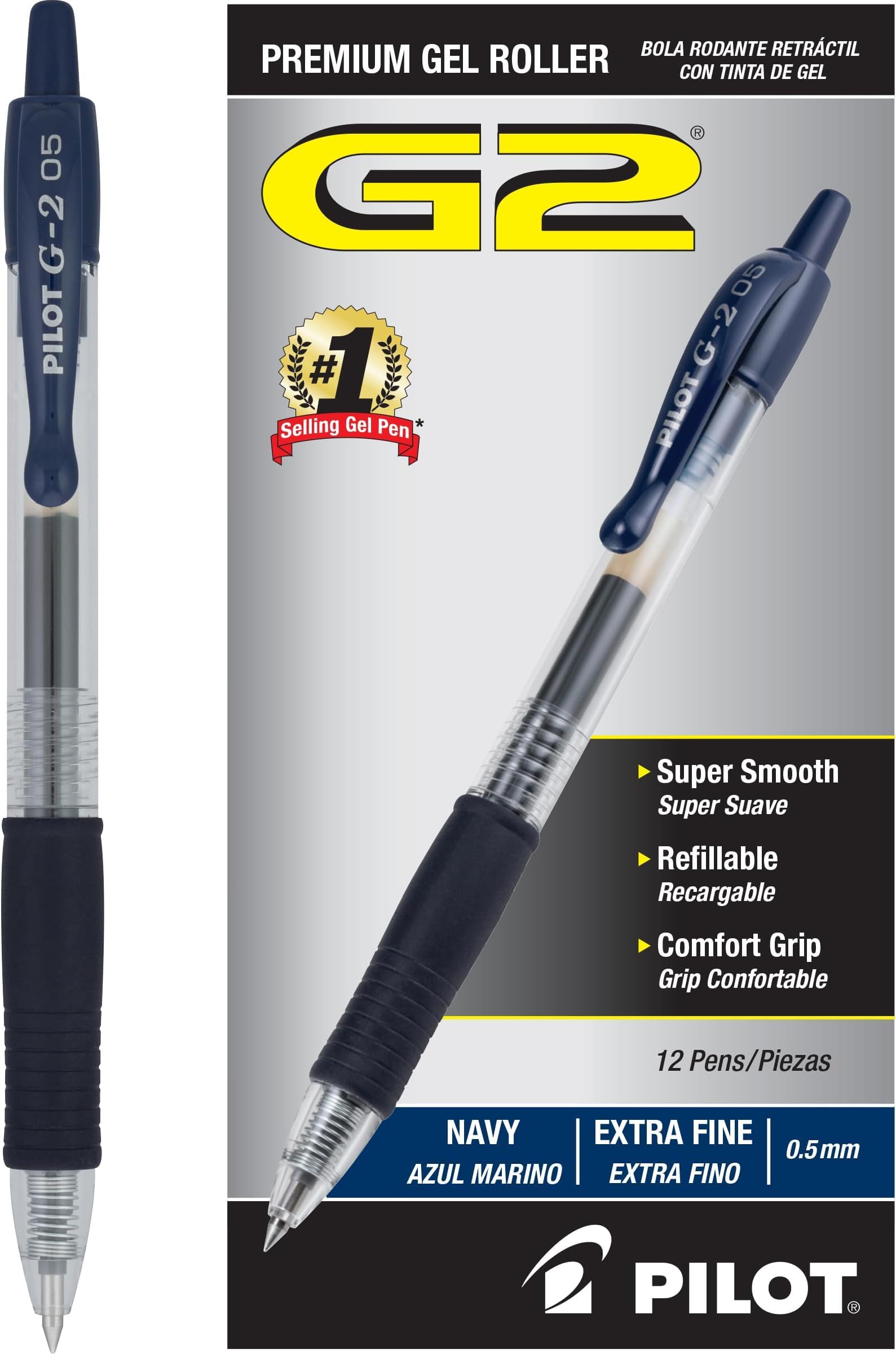 PILOT G2 Premium Retractable Rolling Ball Navy Gel Pens, 0.5mm, 12 Count (Pack of 12)