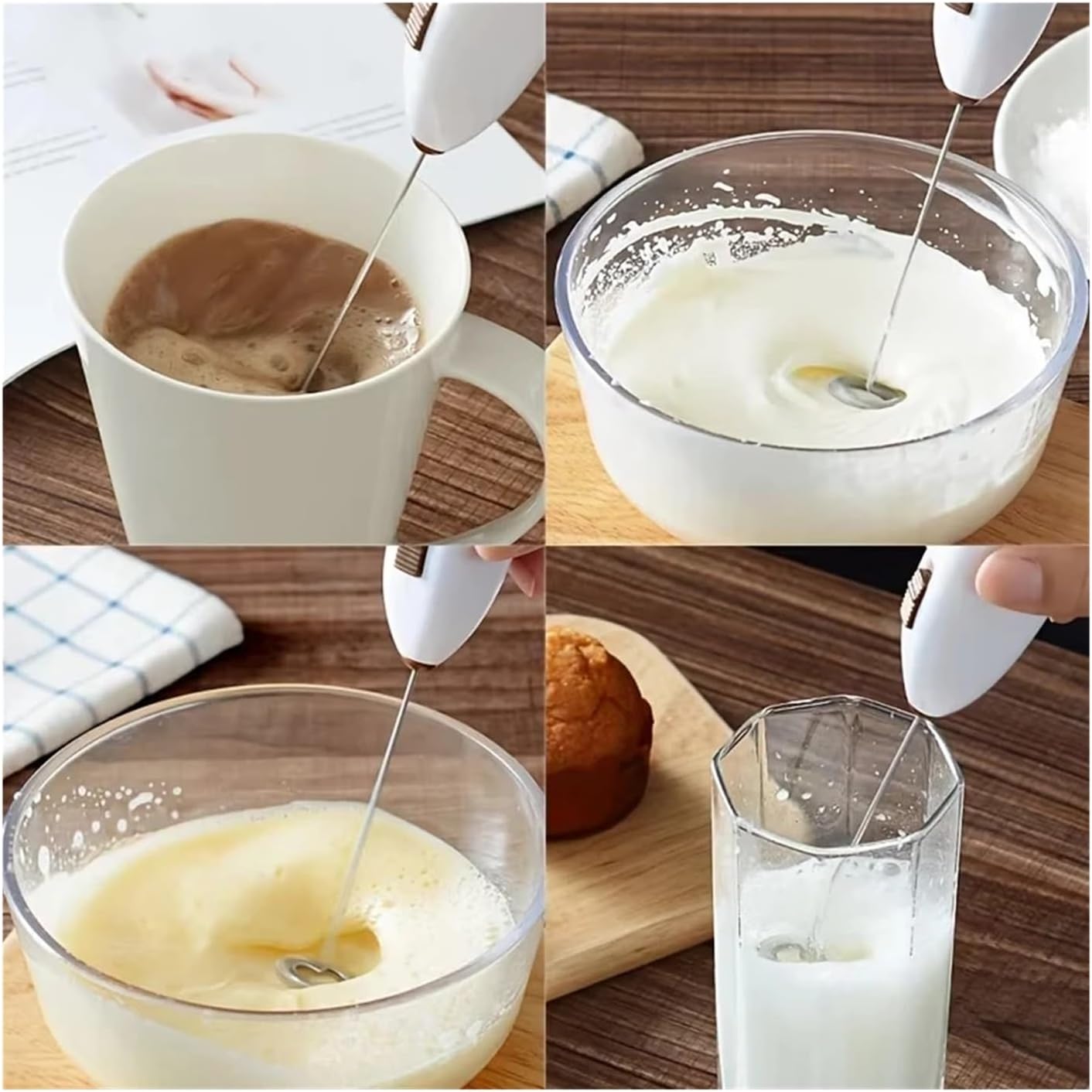 Coffee Frother, Milk, Kitchen Mixer, Egg Beater, Cream Maker, Blender(Khaki)